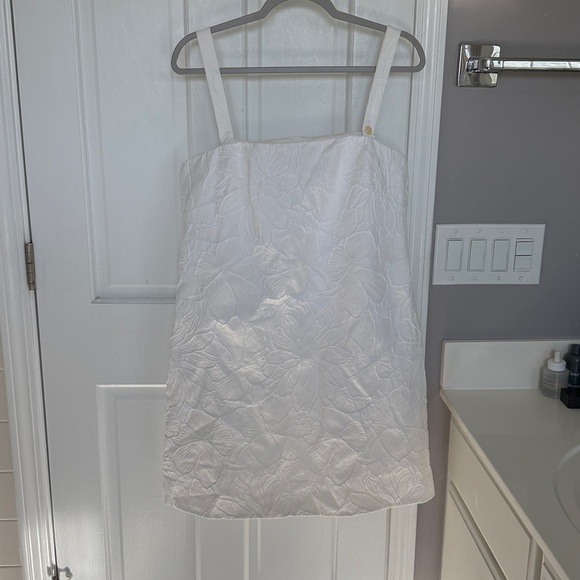 J.Crew Convertible Strap Dress Embossed Floral White Mini Mid Length Sheath - Picture 2 of 9